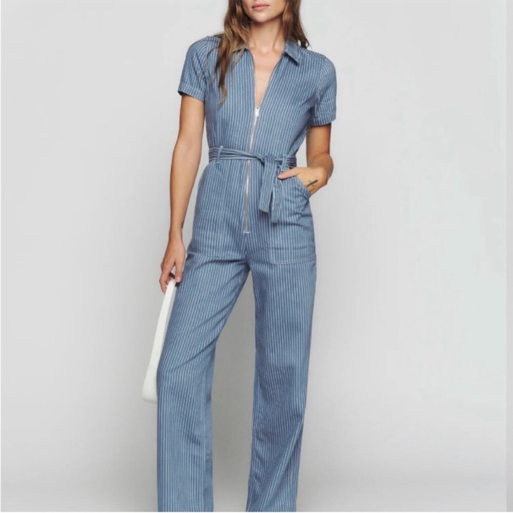 Reformation Striped Jumpsuit with Belt